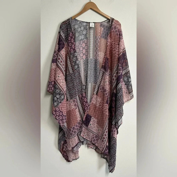 Sheer‎ Floral Patchwork One Size Open Front Kimono Topper Boho Festival Hippie - Picture 8 of 16